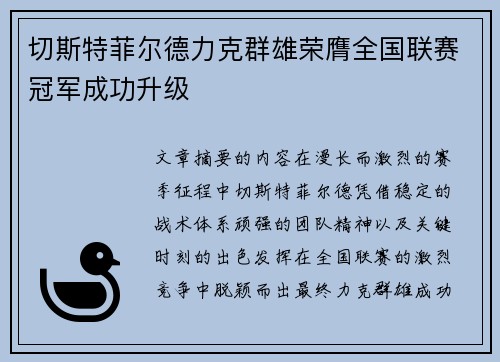 切斯特菲尔德力克群雄荣膺全国联赛冠军成功升级